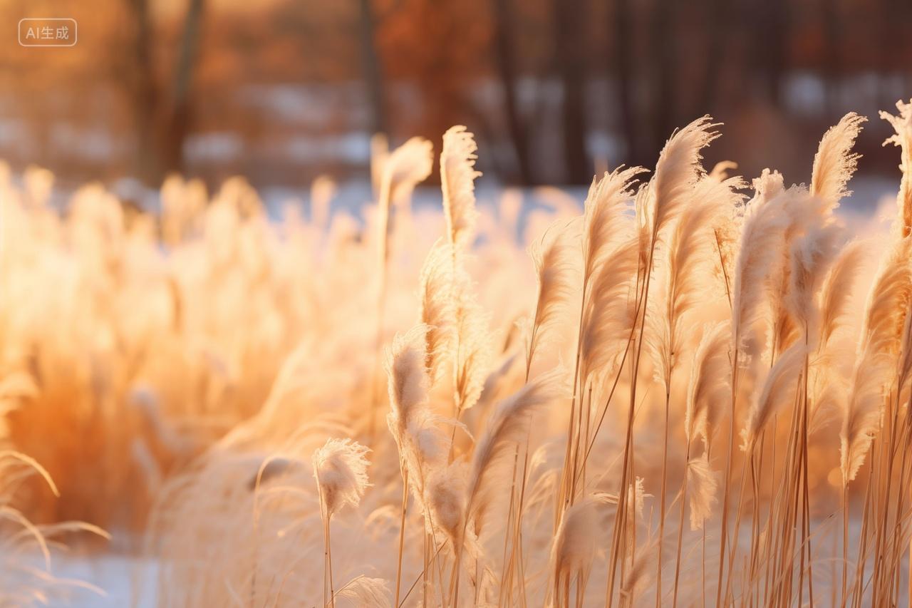 唯美夕阳下小清新蒲苇草电脑壁纸