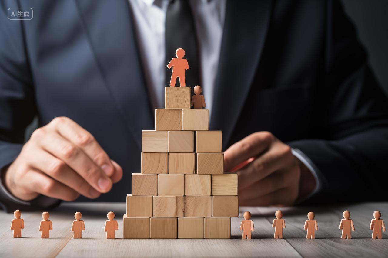 商务男挑选招聘人才堆积积木