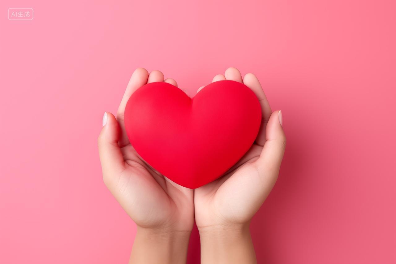 粉色背景上手托爱心宣传背景