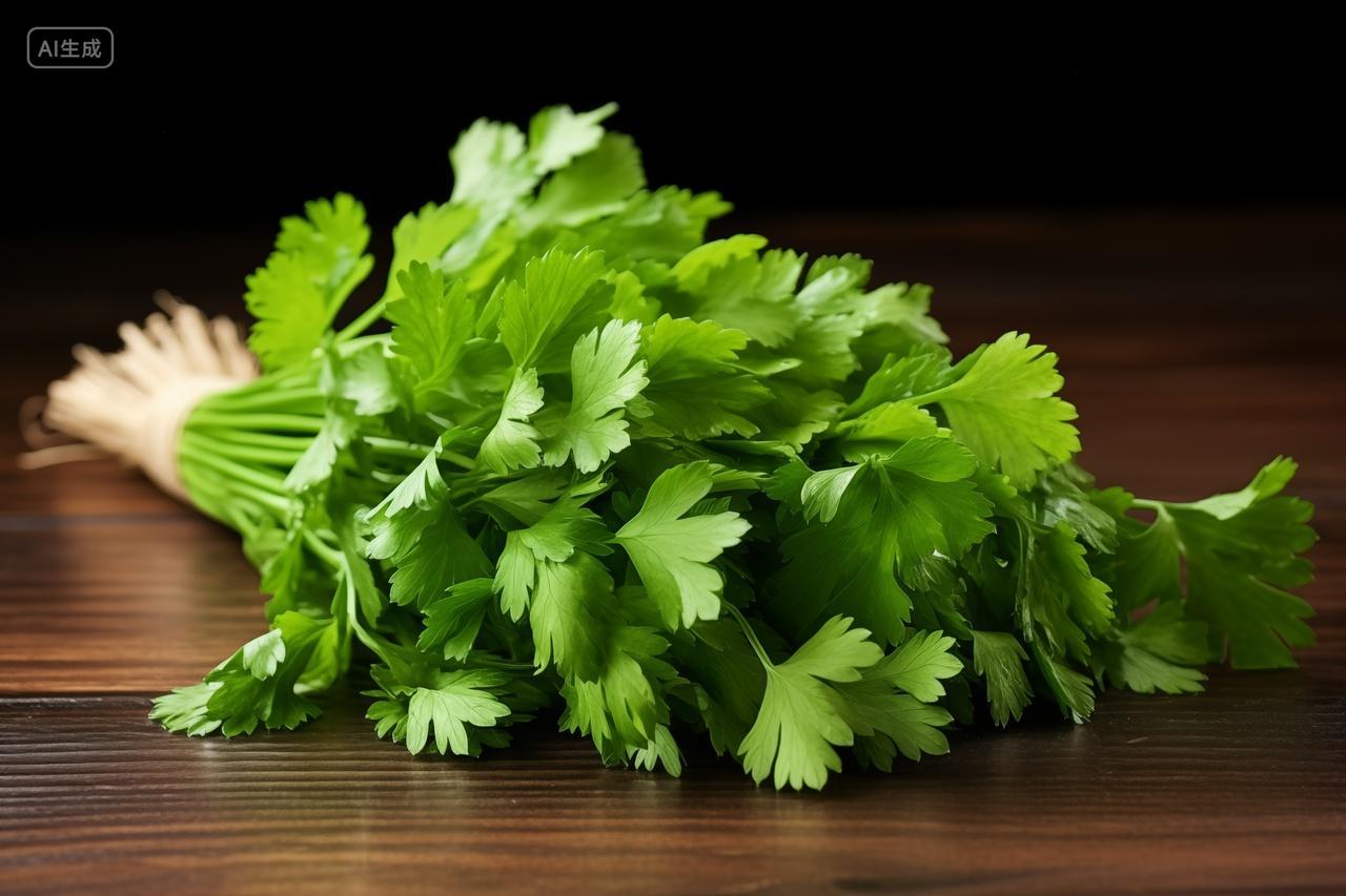 桌子上一把绿色的芹菜蔬菜食材