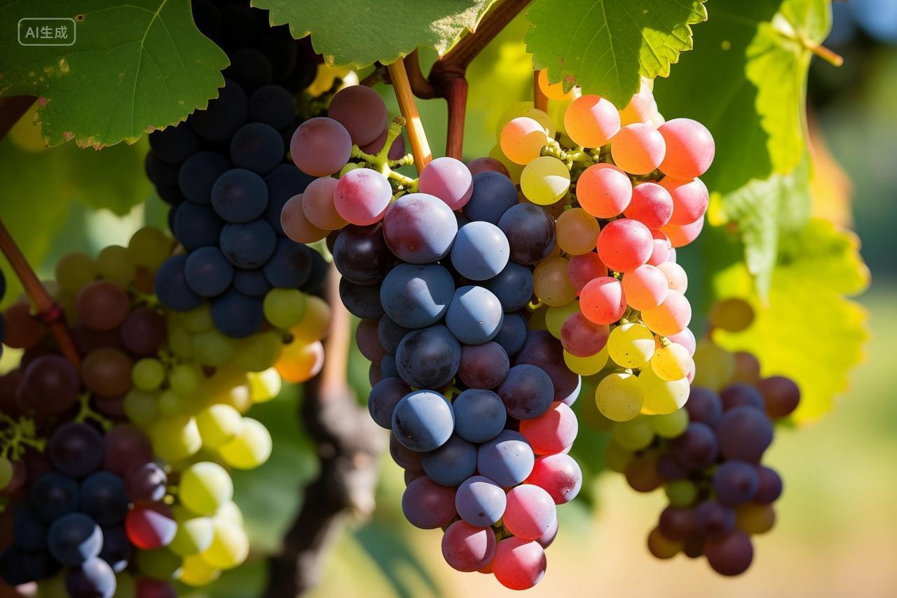 阳光下的植物成熟葡萄藤蔓餐饮美食