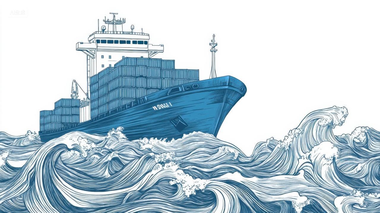 海上巨轮跨越海上的巨浪