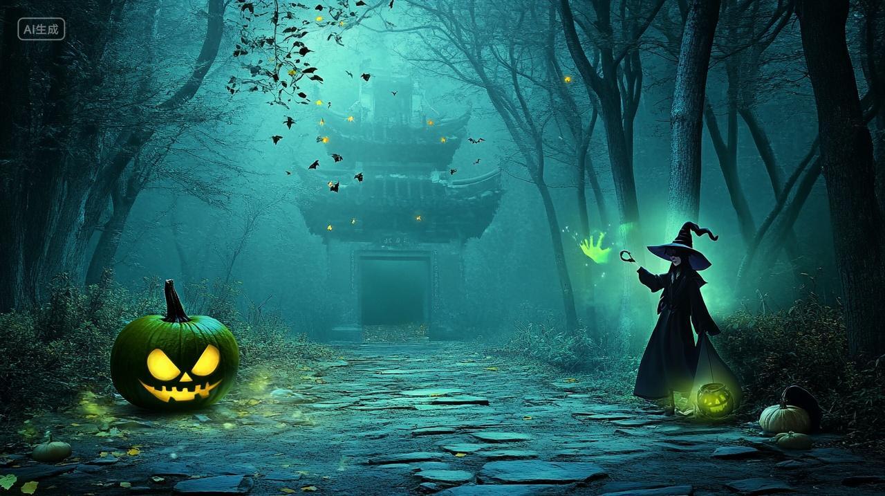 万圣节恐怖森林女巫魔法