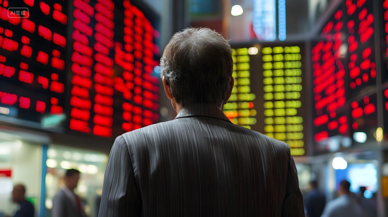 一名男子在金融区观察股市