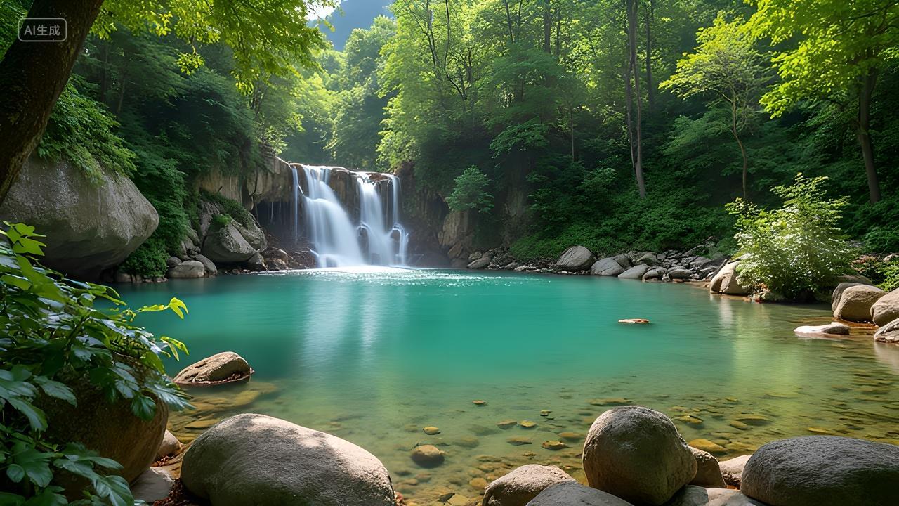 高山流水自然风光摄影瀑布绿水青山自然风景