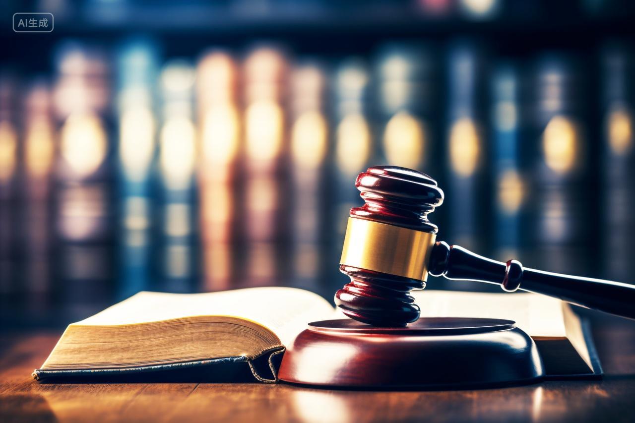 桌子上的法槌和翻开的书本