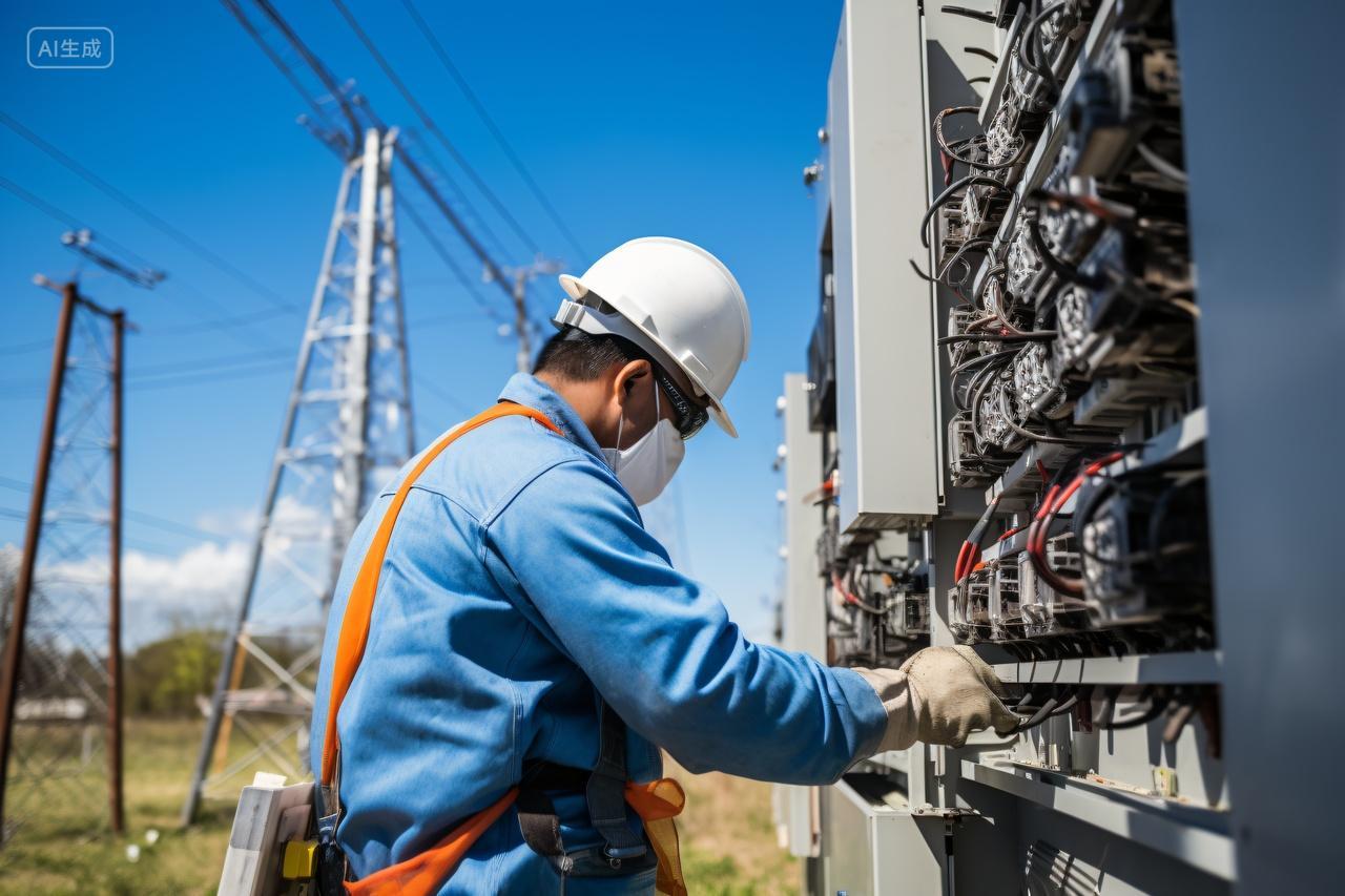 电工维修师傅在维修电线故障