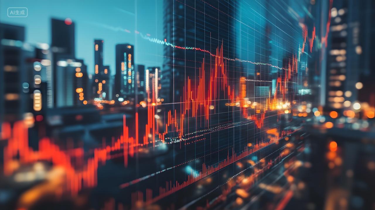 黄昏时分城市环境中动态股票市场图表