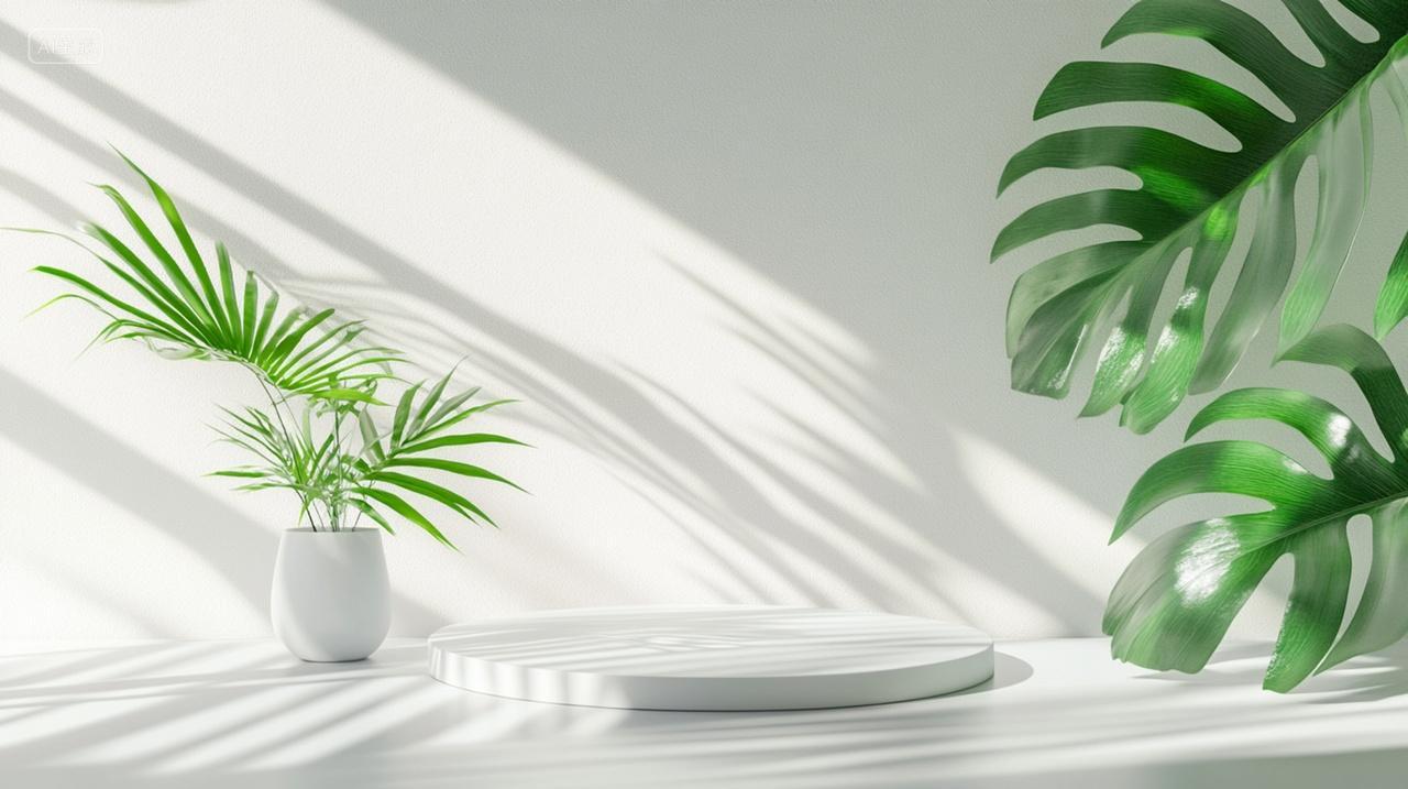 电商促销展台植物盆栽电商背景