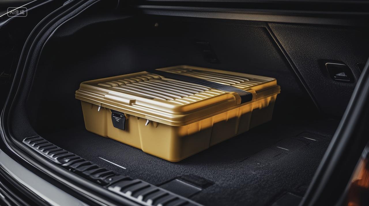 汽车后备箱中的橙色储物箱