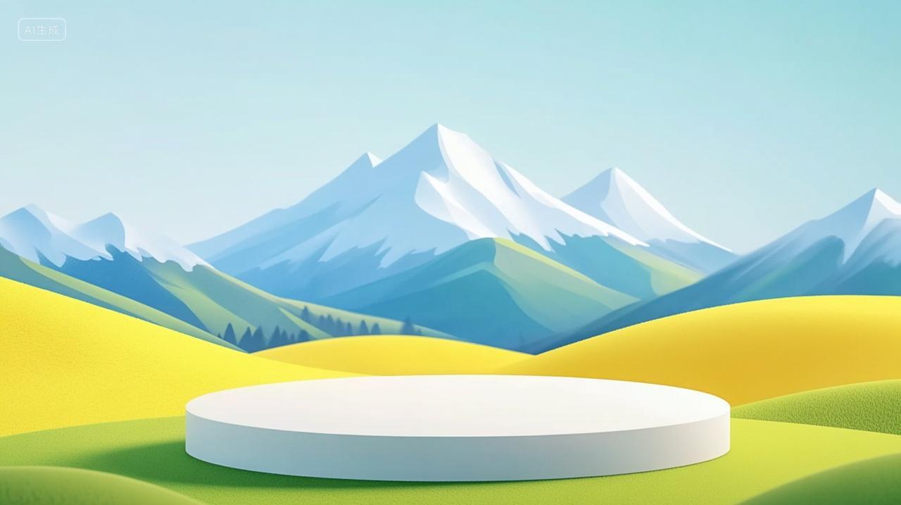 雪山前的一个圆台电商促销