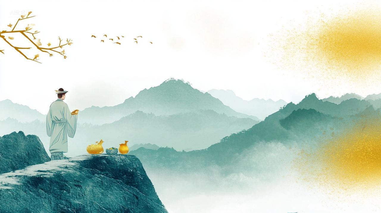 远山老人浅绿色中国风重阳节背景