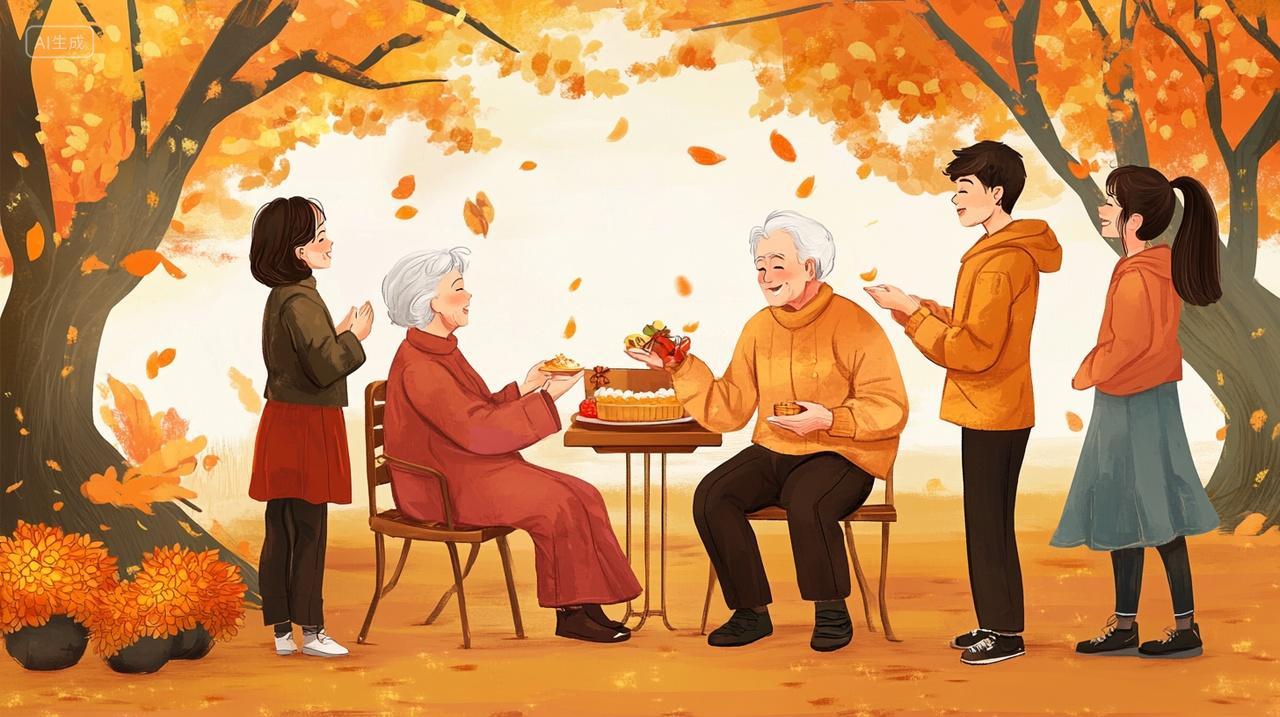 重阳节陪伴老人卡通插画