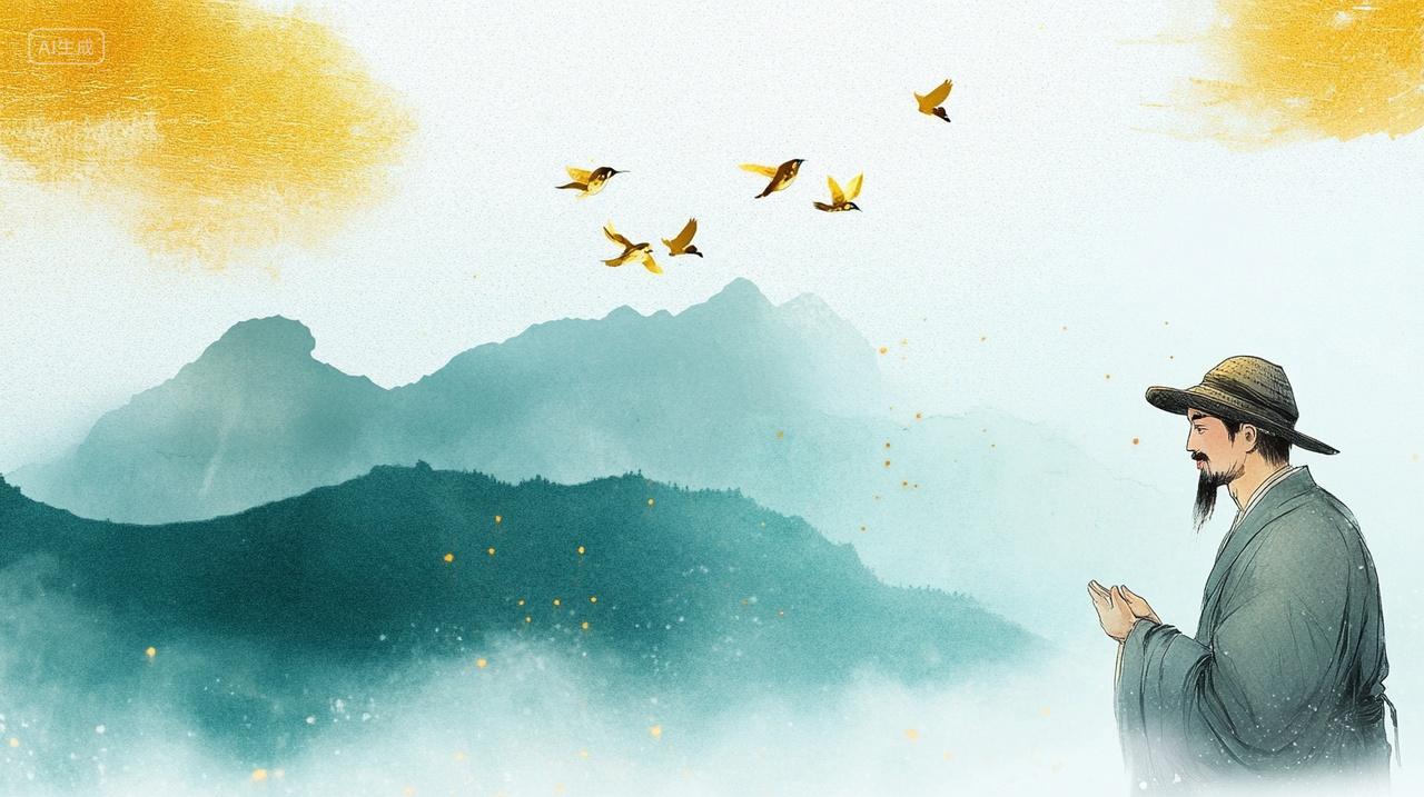 远山老人浅绿色中国风重阳节背景