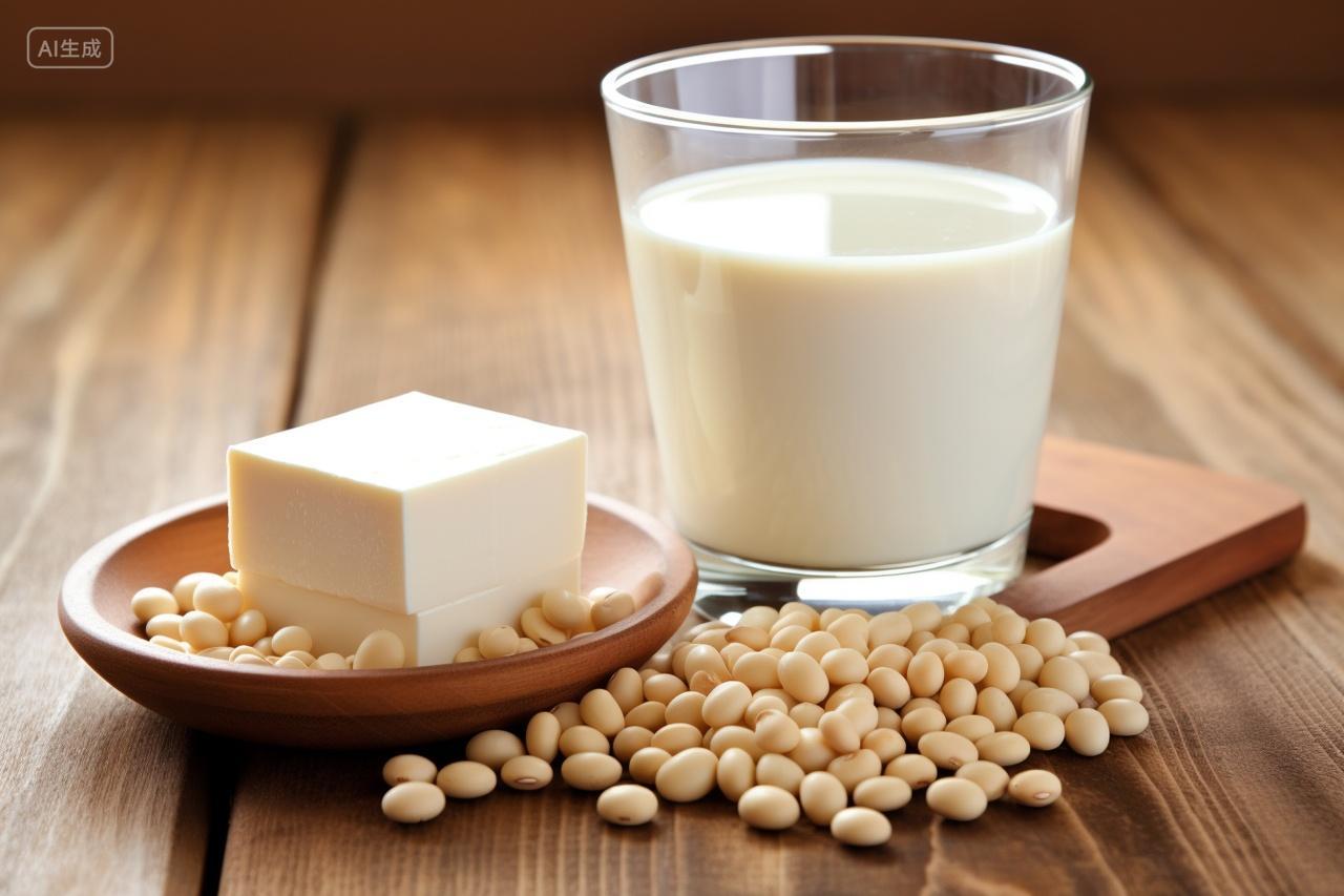 桌子上的豆制品豆腐大豆豆浆食物