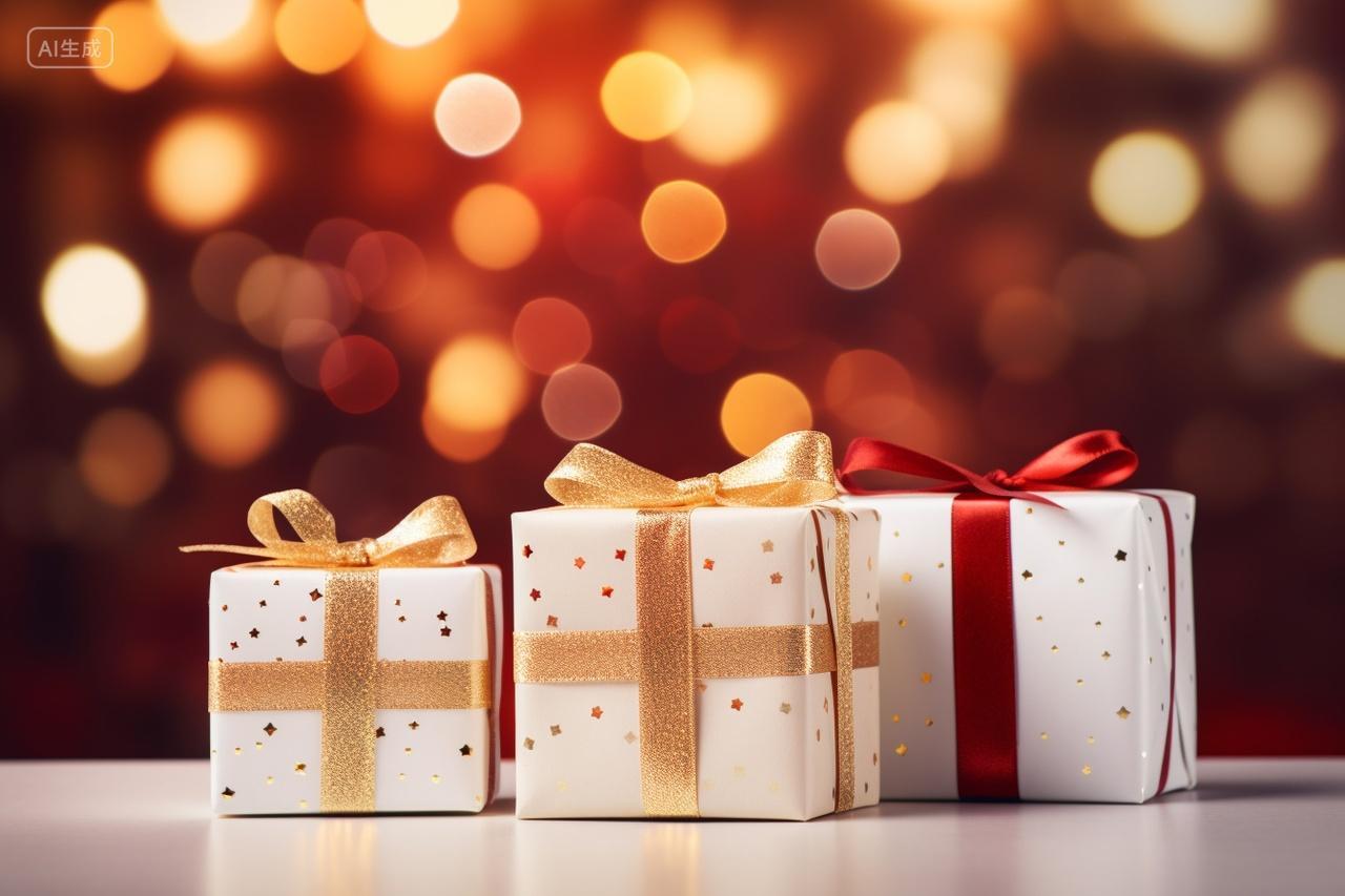 耀斑背景上的白色礼盒节日礼物