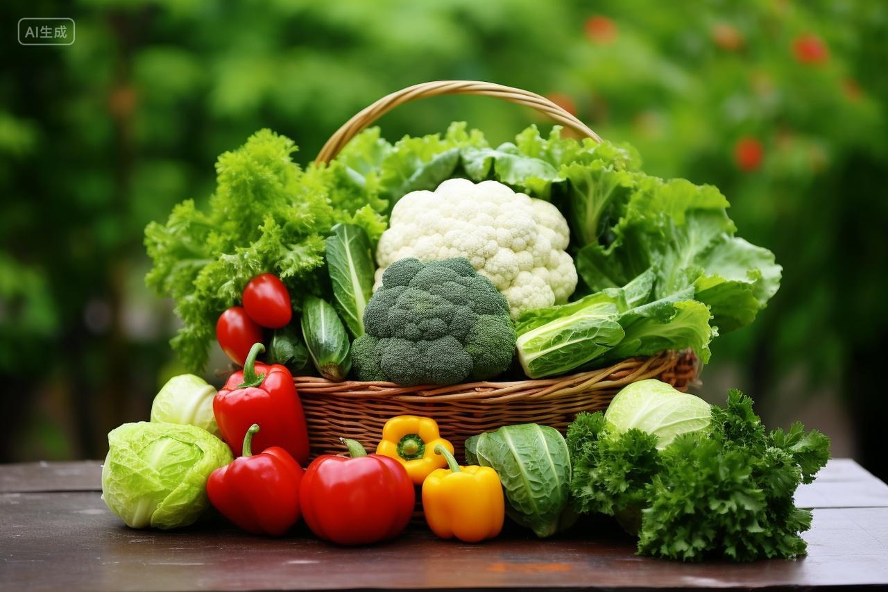筐子里的各种蔬菜有机蔬菜