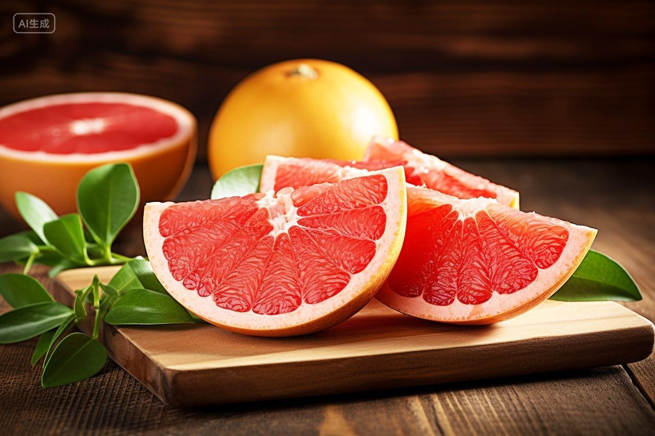 桌子上切开的红心柚子水果宣传