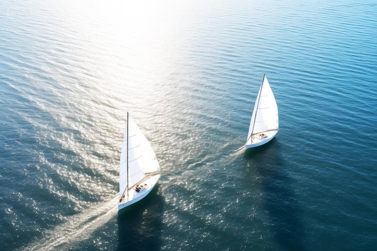 海上航行的帆船起航远行