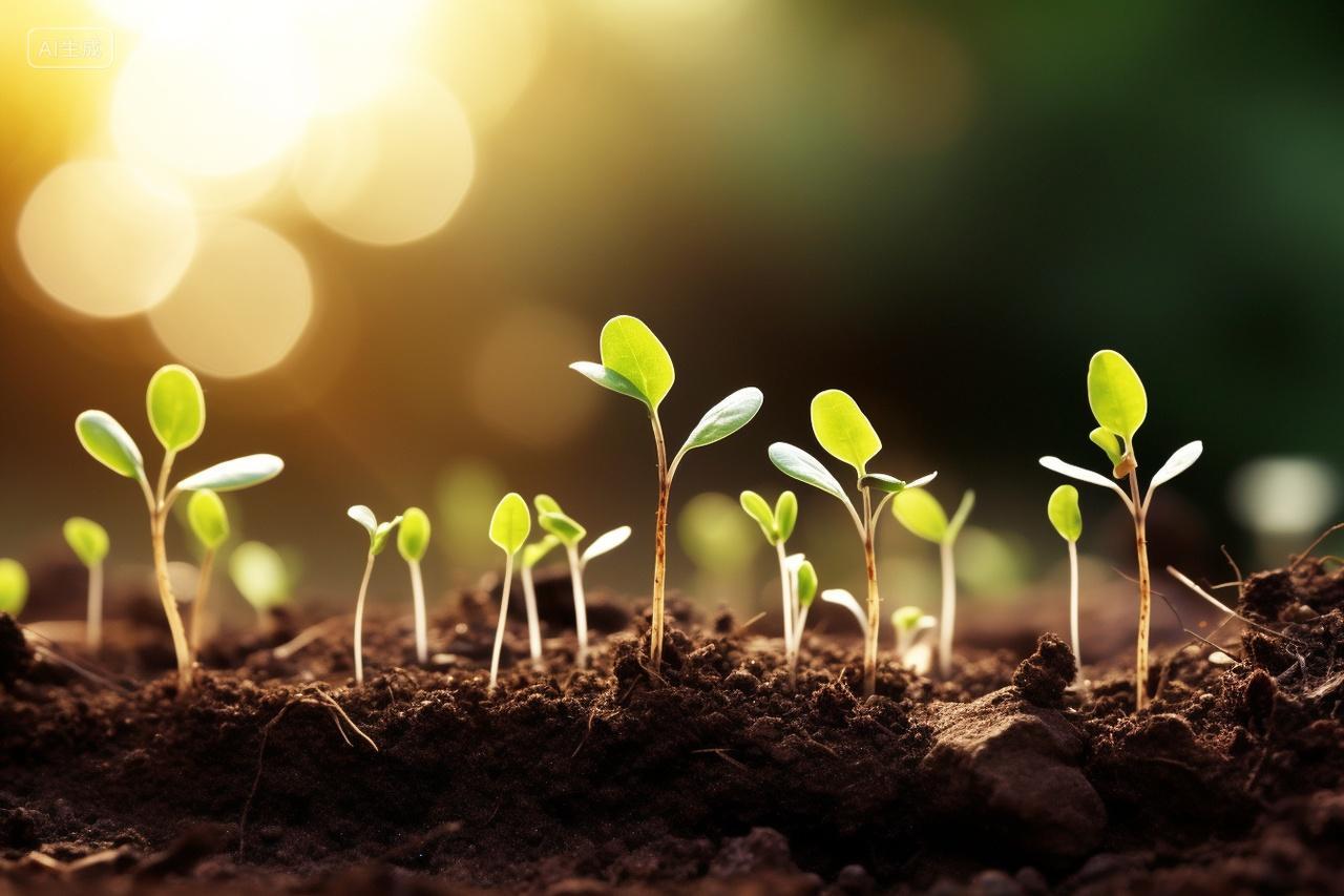 光斑耀斑阳光照射在刚出芽的植物