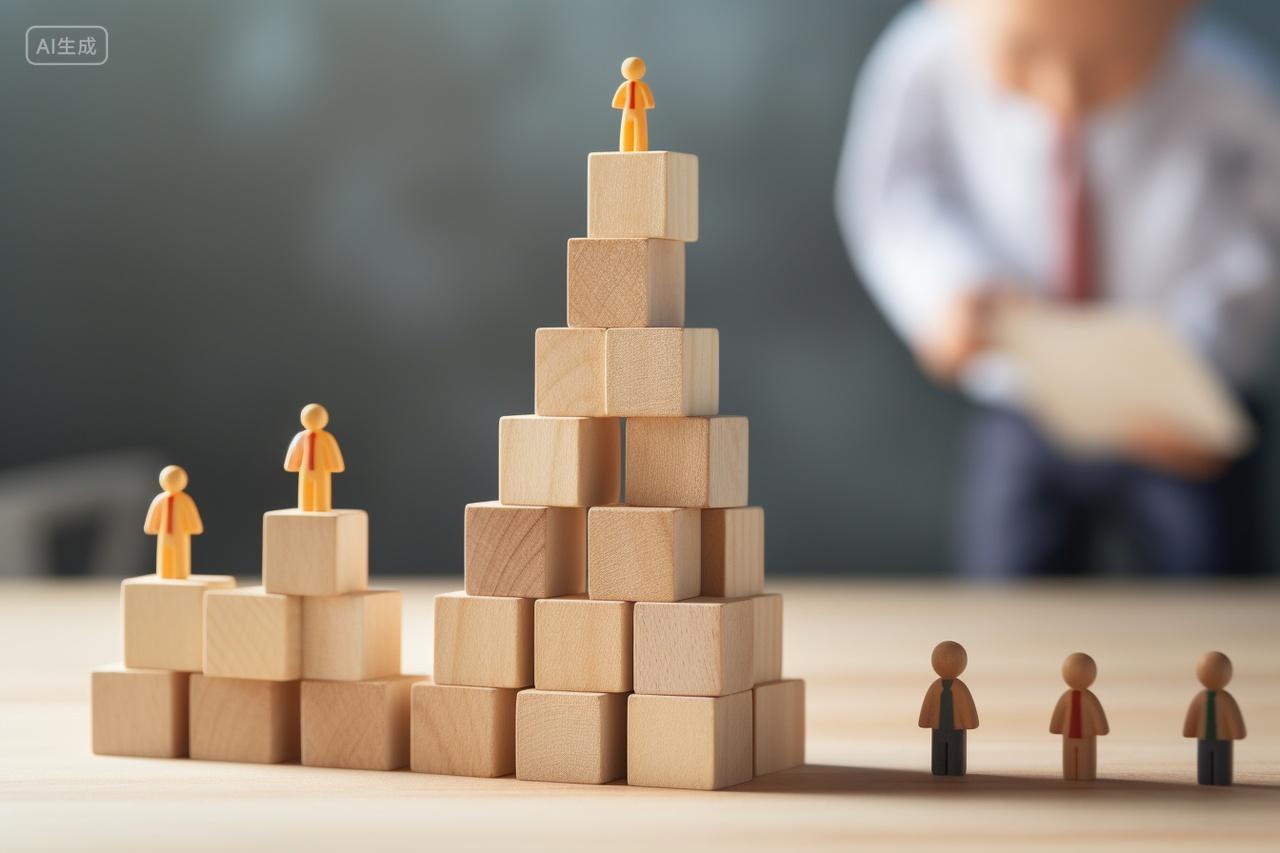 商务小木块堆积人才选拔挑选