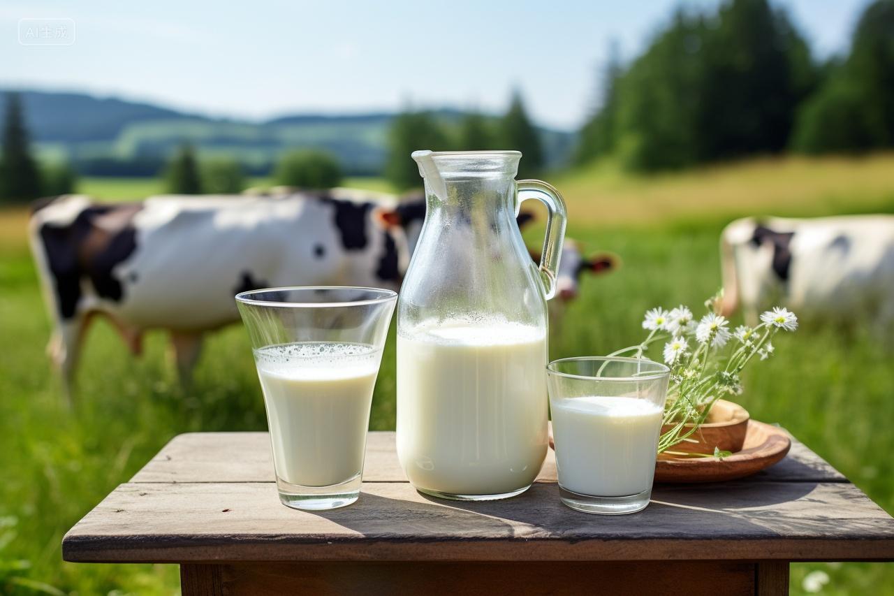 奶牛背景桌子上的牛奶豆制品宣传