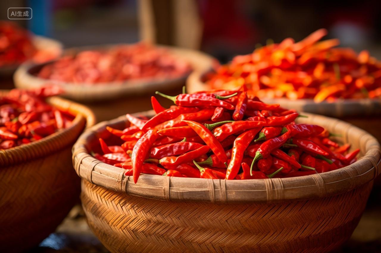 筐子里的红色辣椒农产品