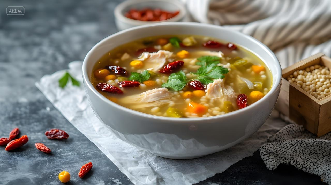 枸杞鸡肉蔬菜汤秋季霜降滋补养生药膳汤品