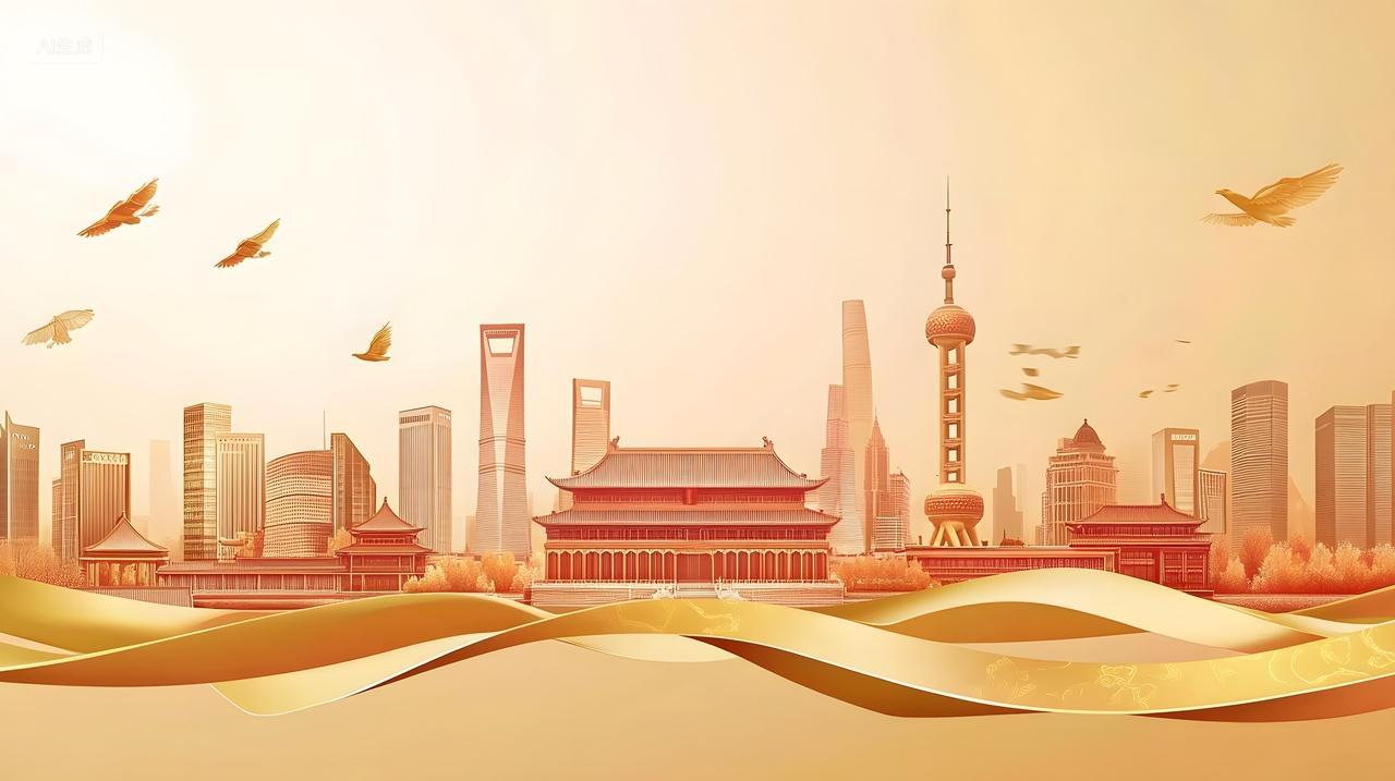 金色城市天际线与传统建筑的融合现代与传统的结合