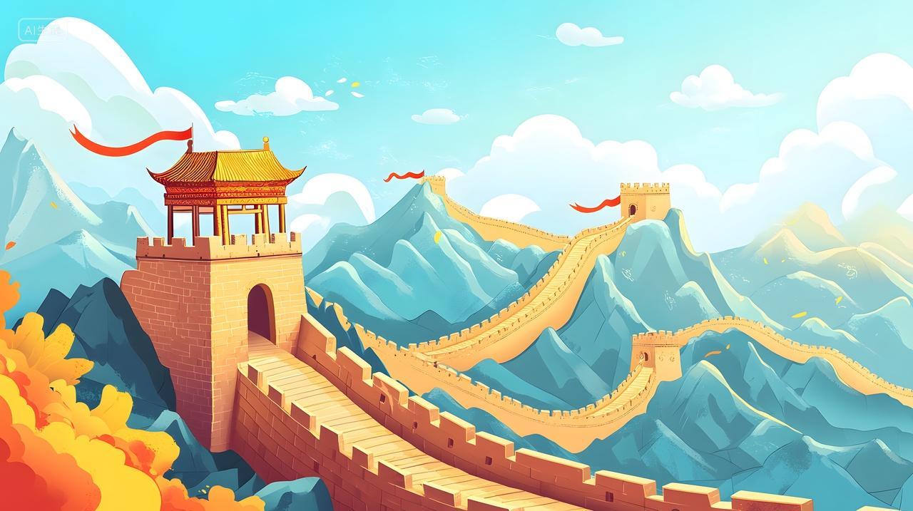 卡通长城风景插画图