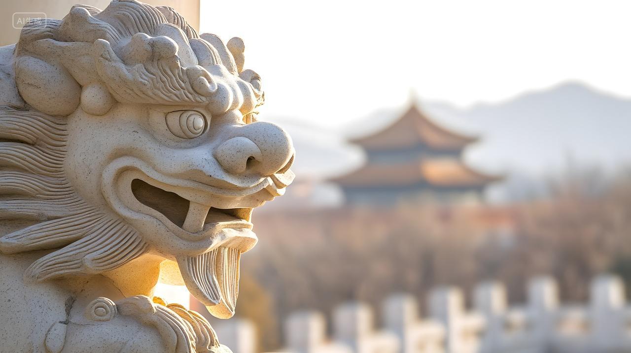 故宫石狮雕塑与中国传统建筑风景