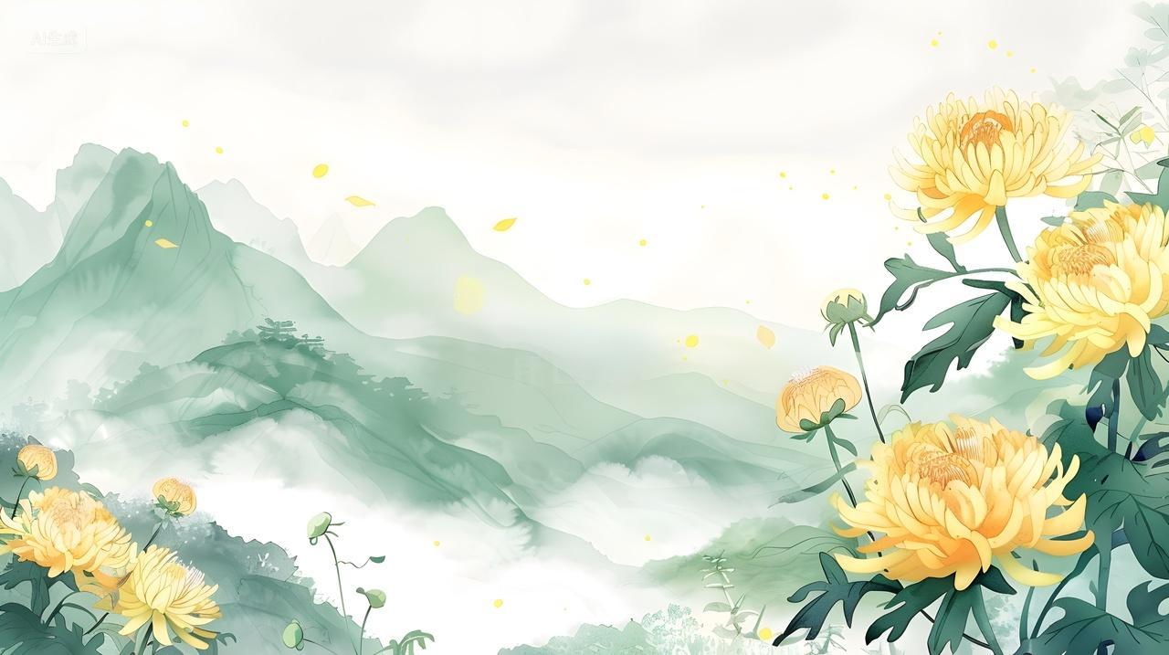 山水菊花云雾风景画壁纸