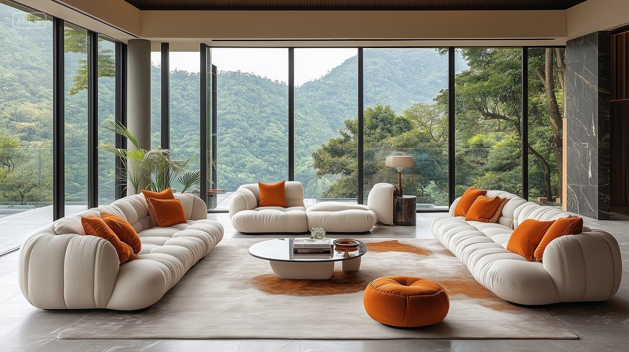 一个高端酒店大厅里放着沙发茶几商用家具销售