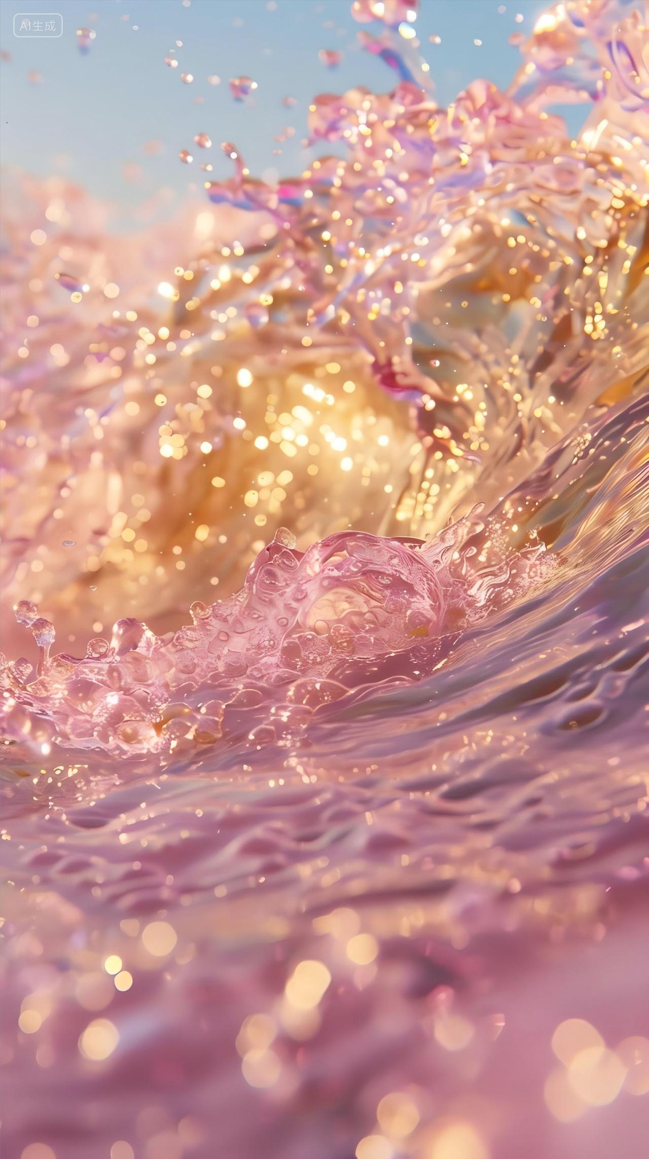 AI粉色浪花手机壁纸