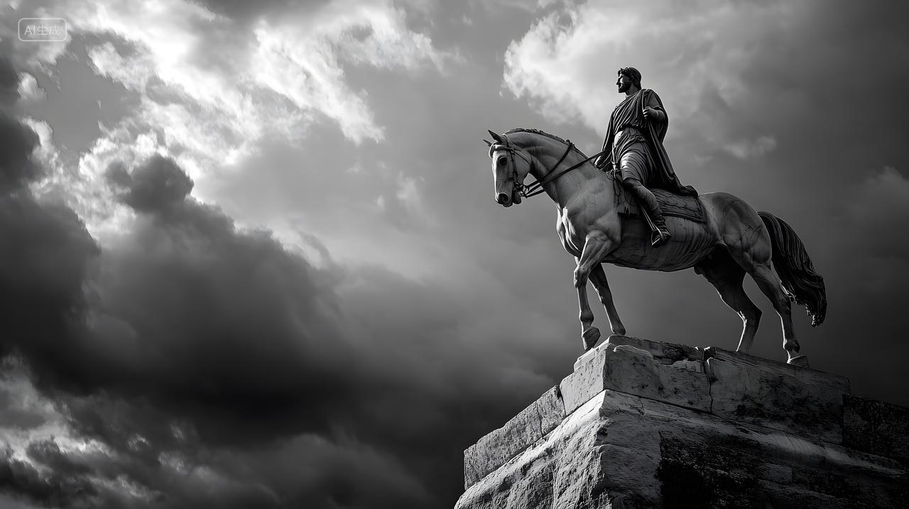 骑士雕像黑白摄影