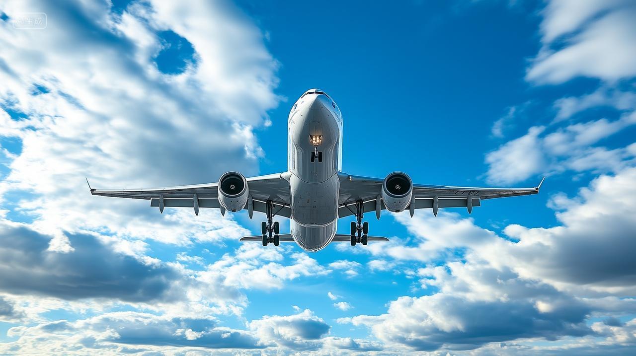 蓝天白云飞机起飞降落航空国际航班