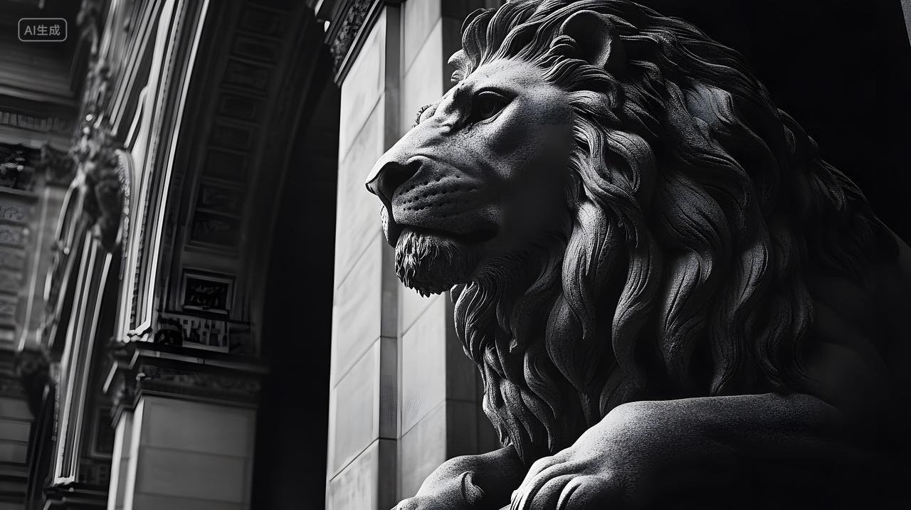 石狮雕像黑白摄影