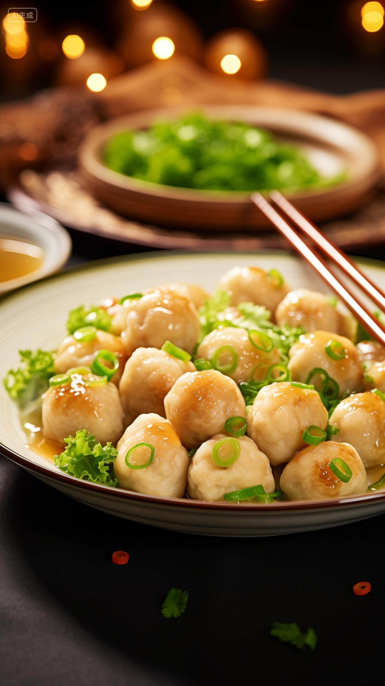 盘子里的鱼丸美食广告宣传