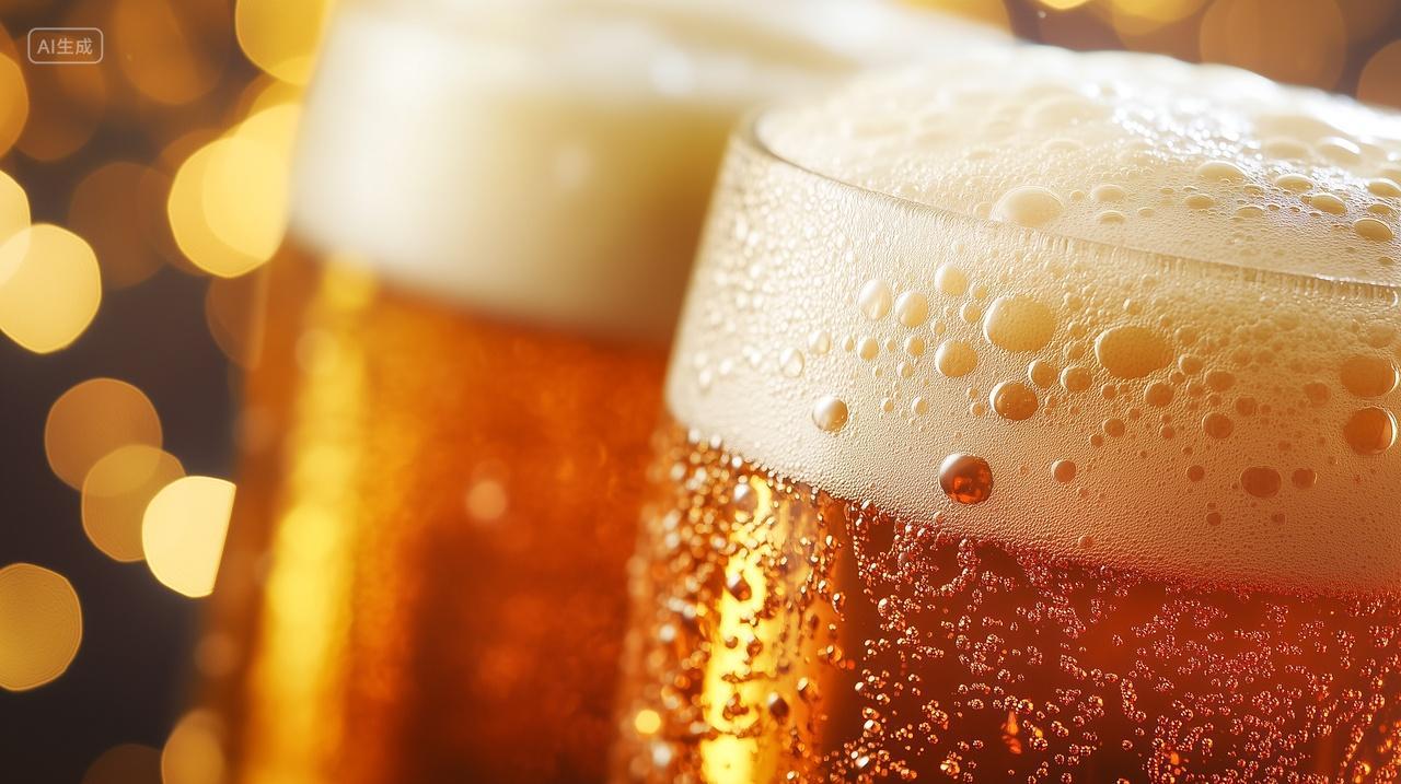 两杯啤酒泡沫饮料冰啤酒啤酒广告