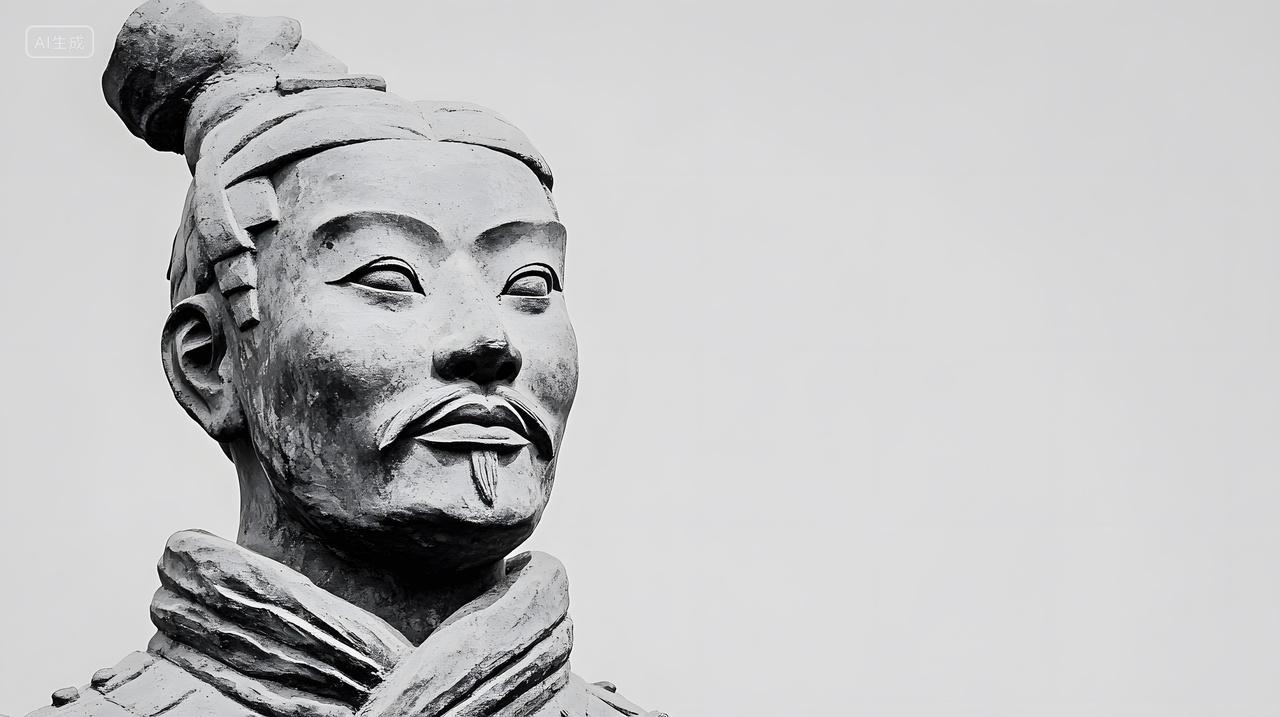 兵马俑特写灰色背景