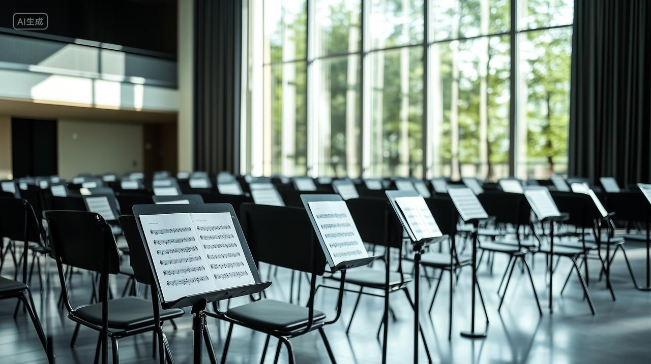 阳光照射进现代空旷音乐教室