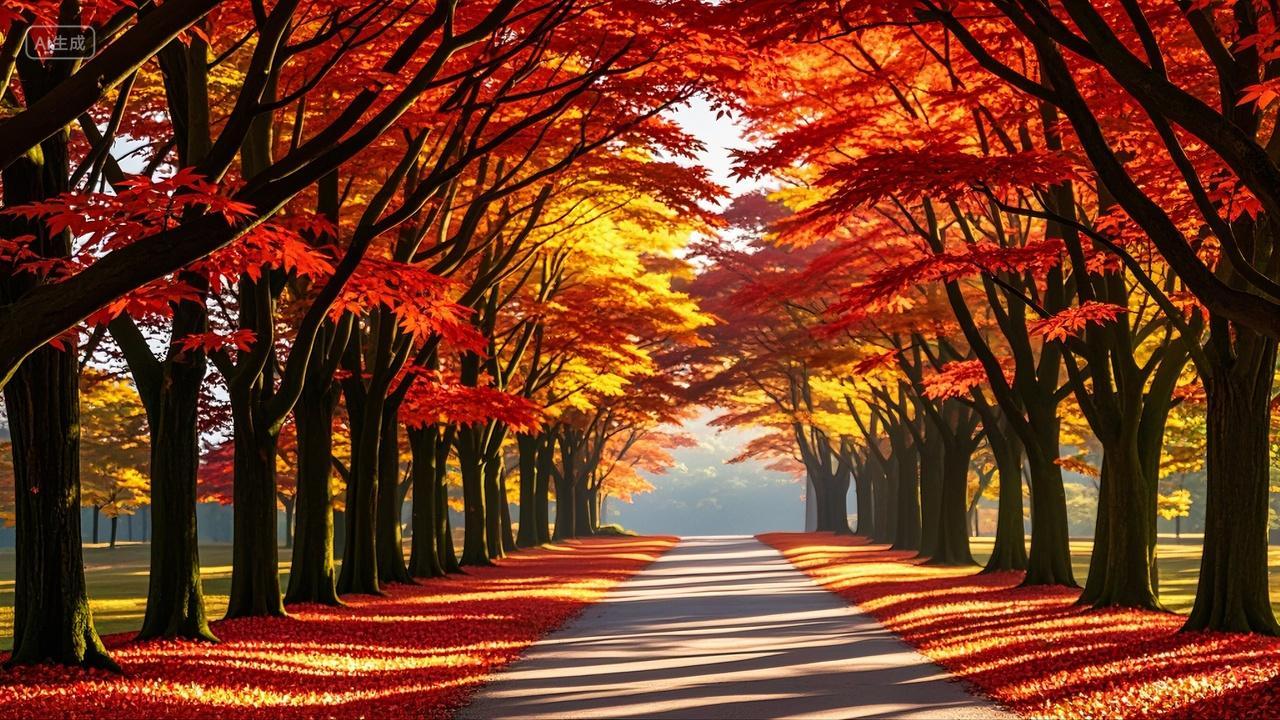 红色枫树枫林小路风景壁纸立秋天秋季