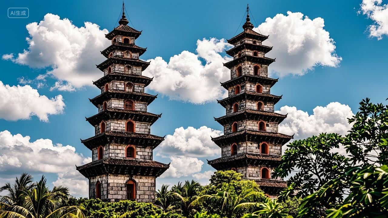 海南定安县美榔双塔姐妹塔风景旅游