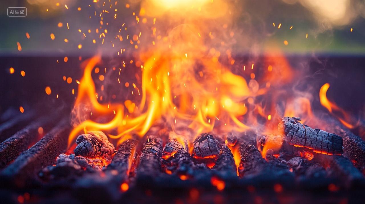 燃烧木柴木炭篝火火炉特写