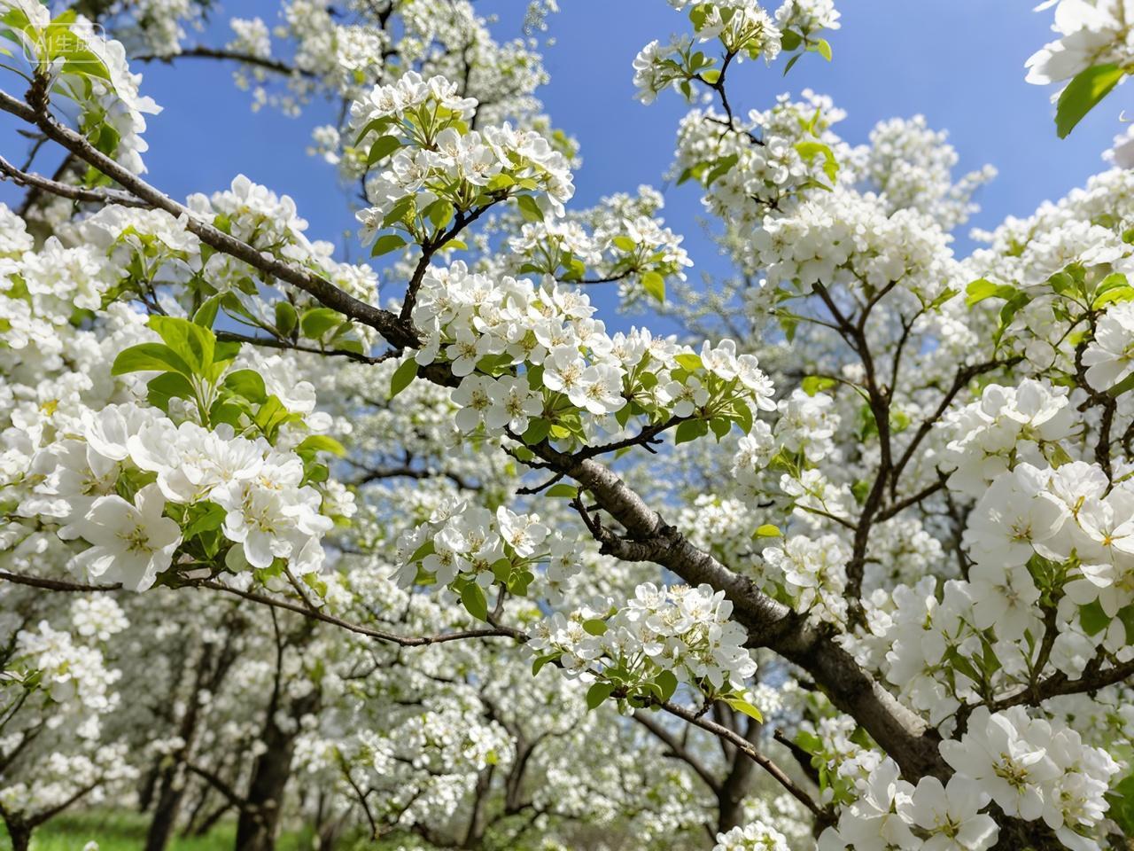 春天梨花盛开梨花海树春光春分节气美丽绽放