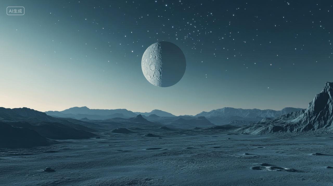 夜景下的荒芜的星球和月球