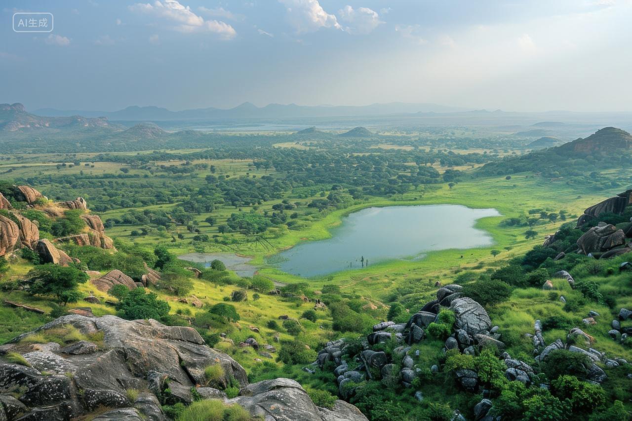 山顶湖泊的壮丽景色