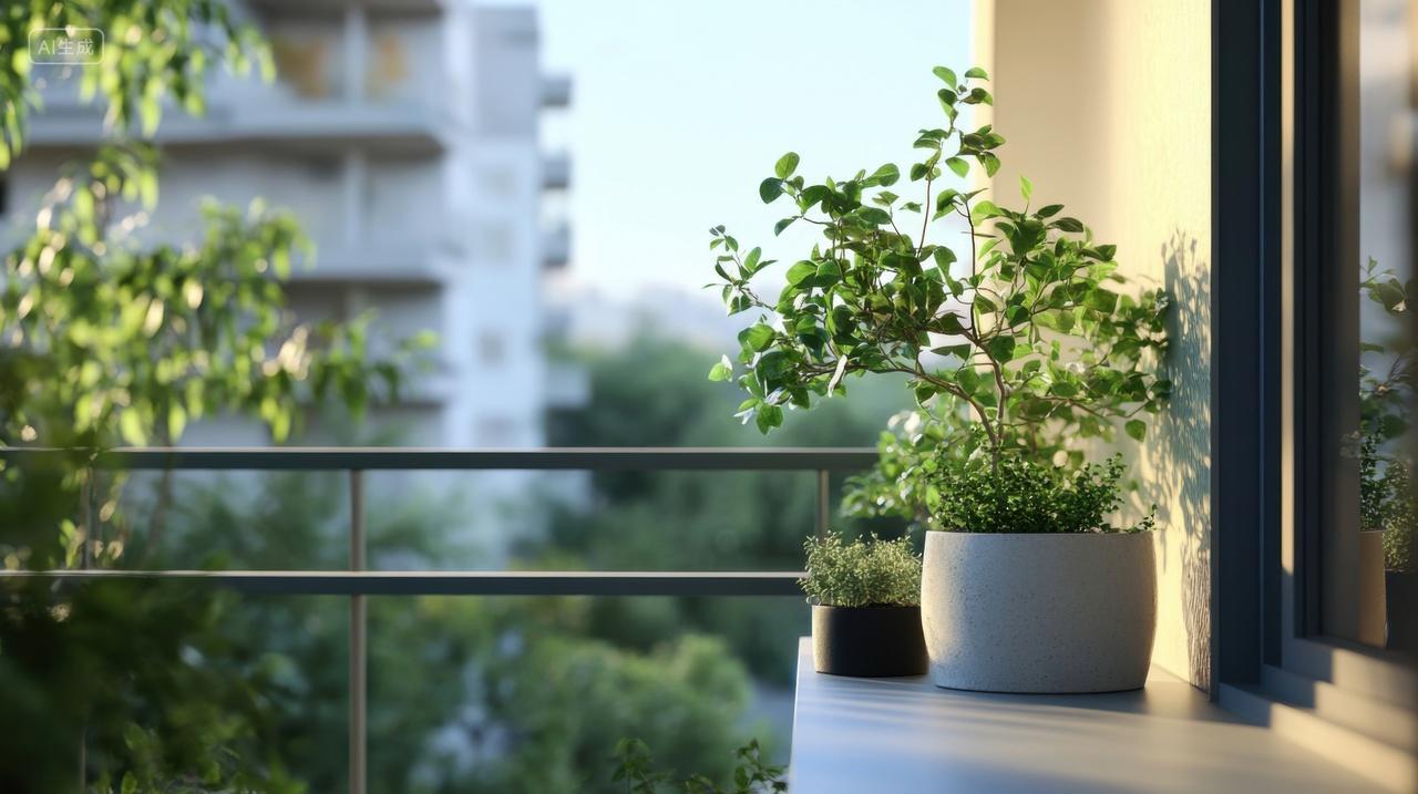 阳台上绿植盆栽