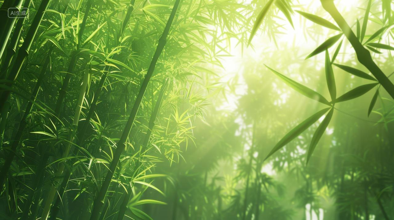 阳光下的青翠竹林竹叶