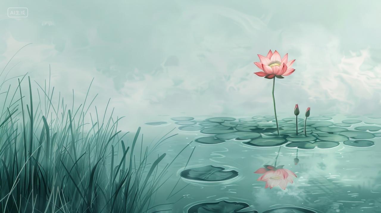 中国风插图荷花塘上的一朵荷花